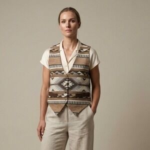 Vintage‎ Castle Rock Southwestern Aztec Print Vest XLARGE Boho Style Tapestry